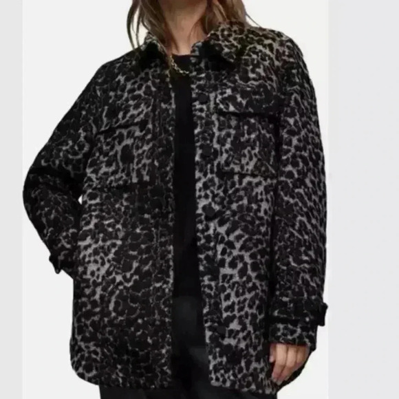 All saints black white leopard Jessa Shacket jacket